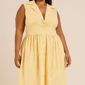 Magnolia Place Unique Vintage Yellow White Striped Retro Dress Plus Size 4X N2